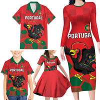 Custom Portugal Football Family Matching Long Sleeve Bodycon Dress and Hawaiian Shirt Barcelos Rooster Mascot Dynamic Style