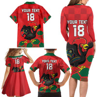 Custom Portugal Football Family Matching Long Sleeve Bodycon Dress and Hawaiian Shirt Barcelos Rooster Mascot Dynamic Style