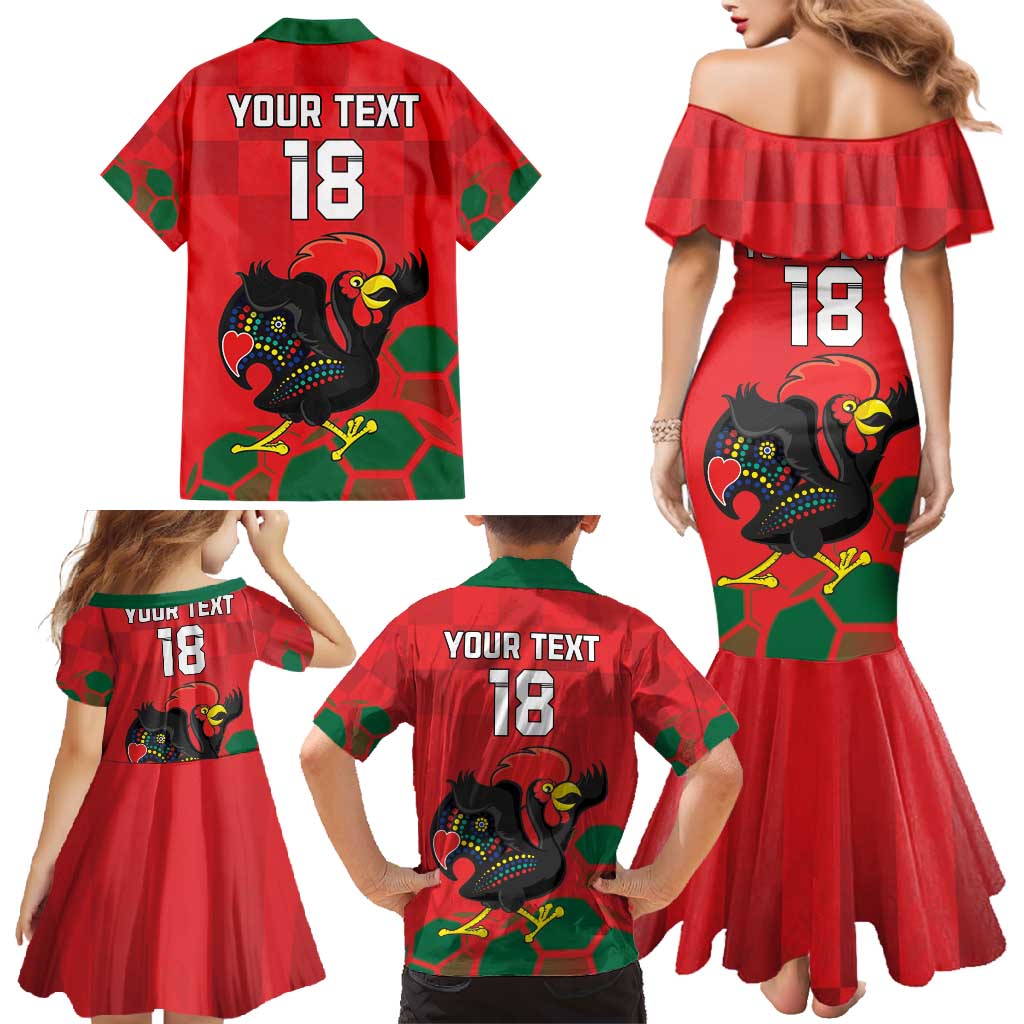 Custom Portugal Football Family Matching Mermaid Dress and Hawaiian Shirt Barcelos Rooster Mascot Dynamic Style