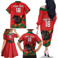 Custom Portugal Football Family Matching Off The Shoulder Long Sleeve Dress and Hawaiian Shirt Barcelos Rooster Mascot Dynamic Style