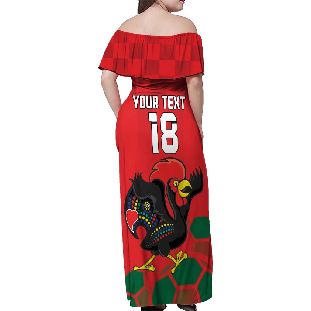 Custom Portugal Football Family Matching Off Shoulder Maxi Dress and Hawaiian Shirt Barcelos Rooster Mascot Dynamic Style