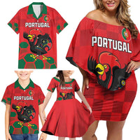 Custom Portugal Football Family Matching Off Shoulder Short Dress and Hawaiian Shirt Barcelos Rooster Mascot Dynamic Style