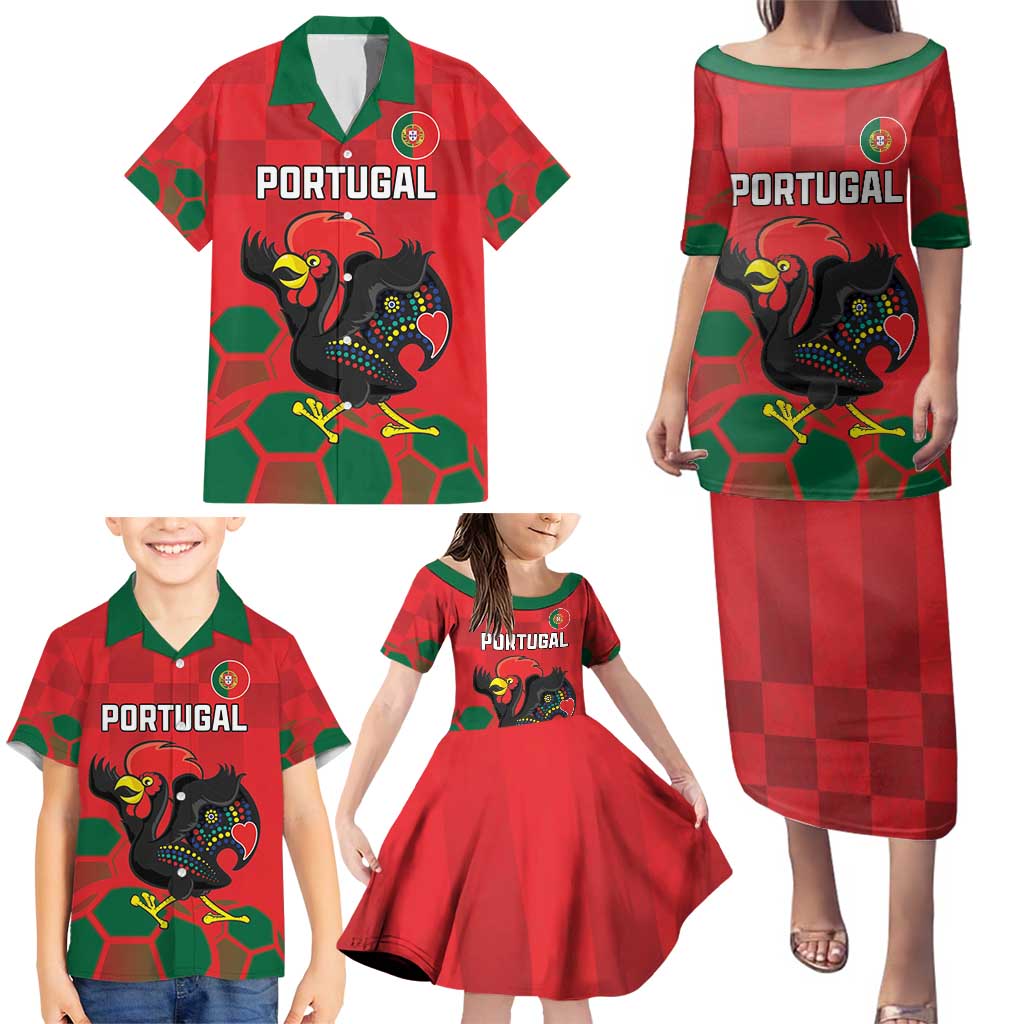 Custom Portugal Football Family Matching Puletasi and Hawaiian Shirt Barcelos Rooster Mascot Dynamic Style