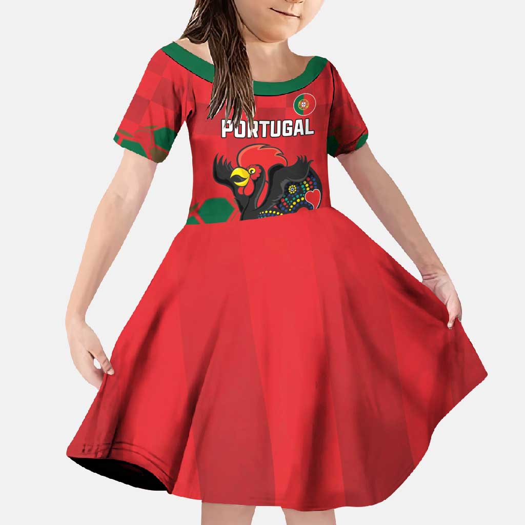 Custom Portugal Football Family Matching Short Sleeve Bodycon Dress and Hawaiian Shirt Barcelos Rooster Mascot Dynamic Style