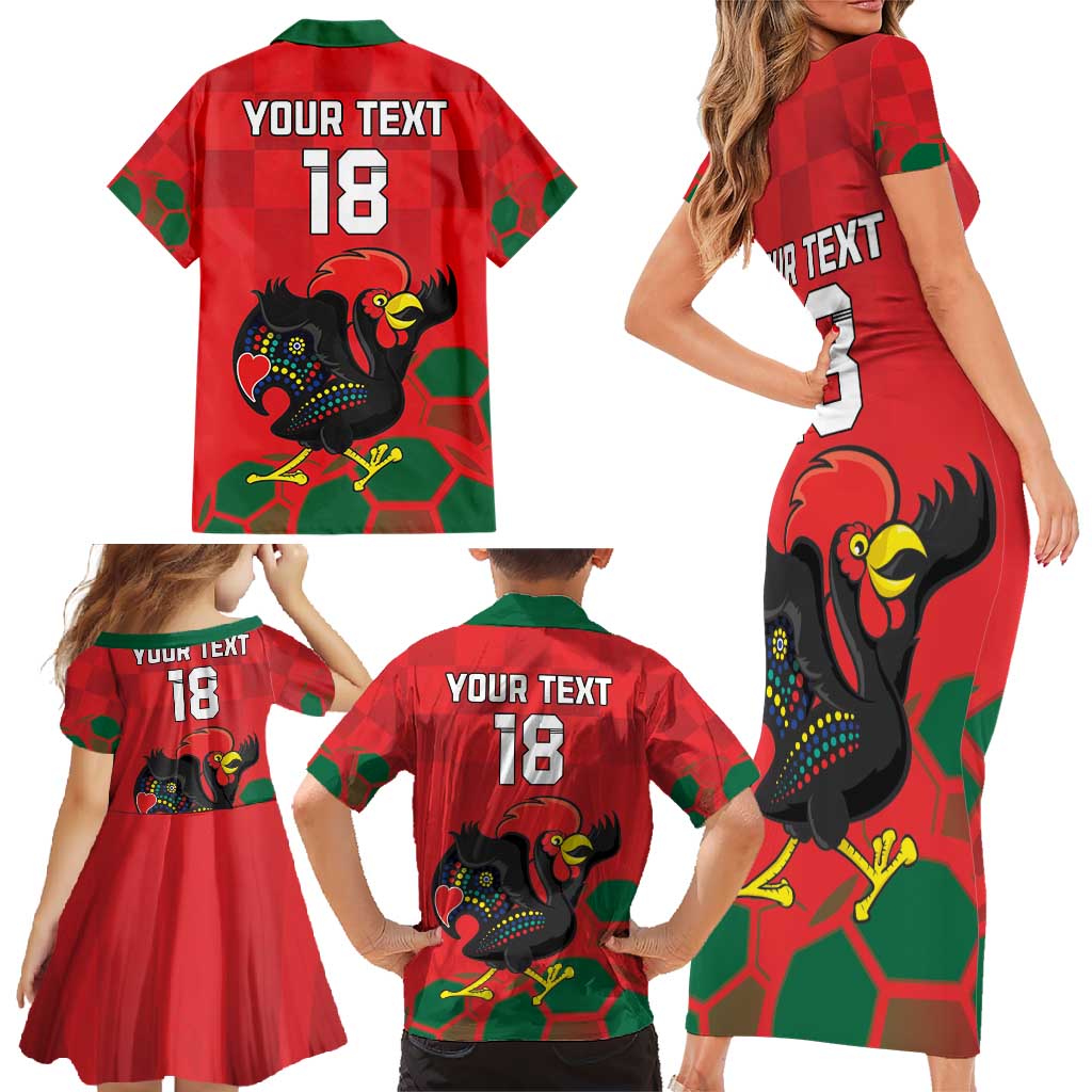 Custom Portugal Football Family Matching Short Sleeve Bodycon Dress and Hawaiian Shirt Barcelos Rooster Mascot Dynamic Style