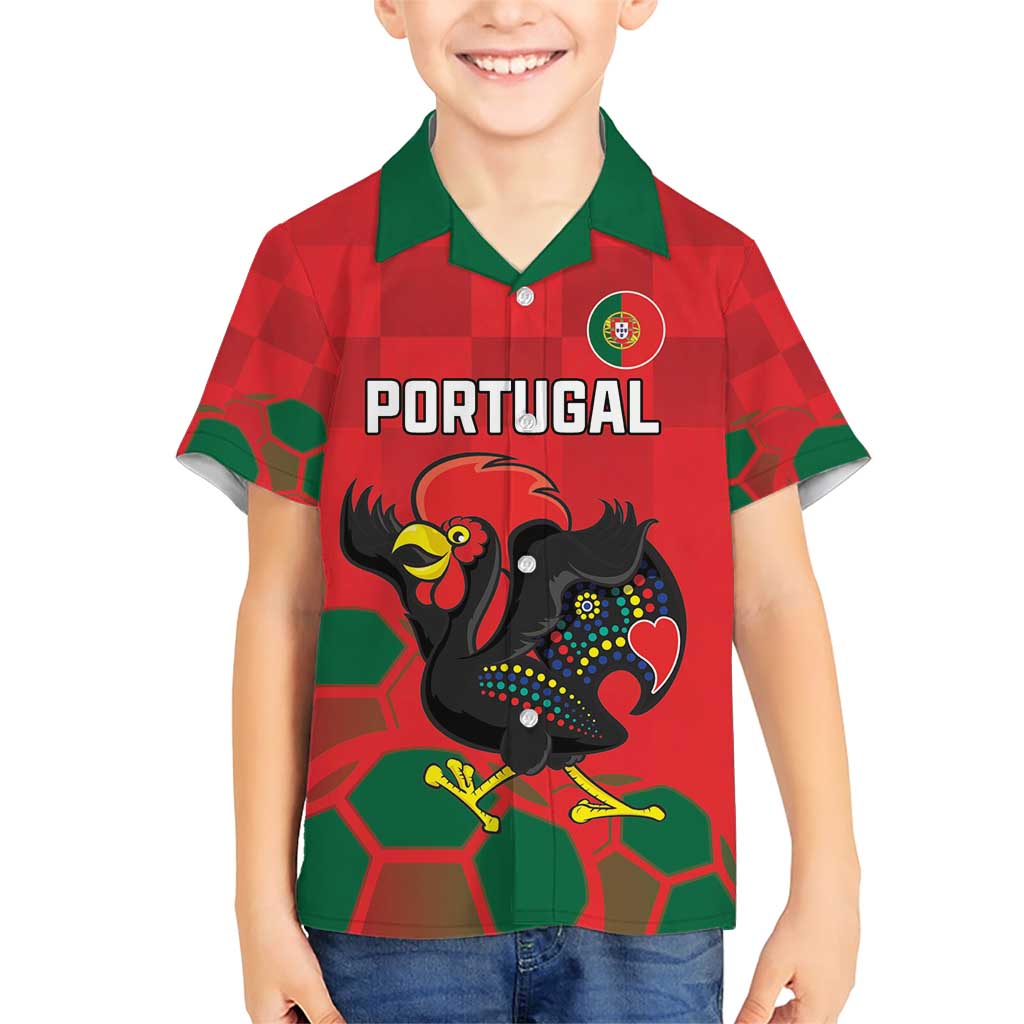 Custom Portugal Football Family Matching Short Sleeve Bodycon Dress and Hawaiian Shirt Barcelos Rooster Mascot Dynamic Style