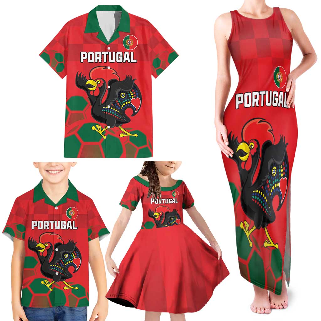 Custom Portugal Football Family Matching Tank Maxi Dress and Hawaiian Shirt Barcelos Rooster Mascot Dynamic Style
