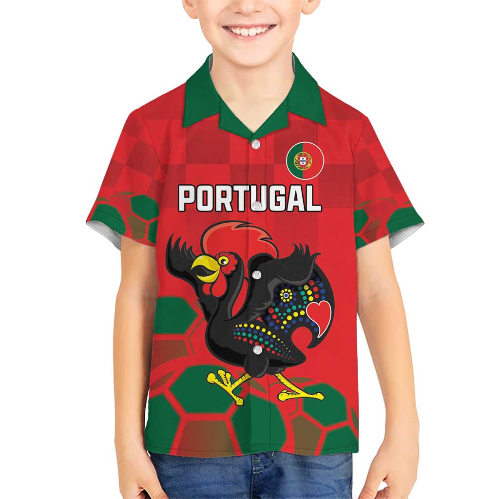 Custom Portugal Football Kid Hawaiian Shirt Barcelos Rooster Mascot Dynamic Style