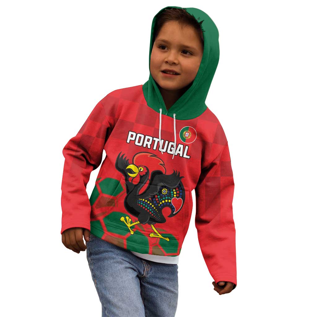 Custom Portugal Football Kid Hoodie Barcelos Rooster Mascot Dynamic Style