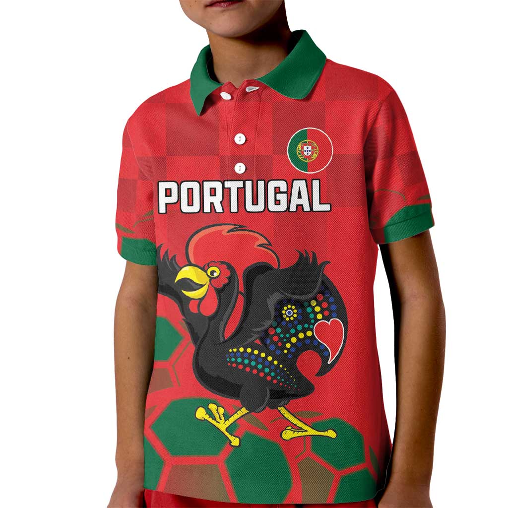 Custom Portugal Football Kid Polo Shirt Barcelos Rooster Mascot Dynamic Style