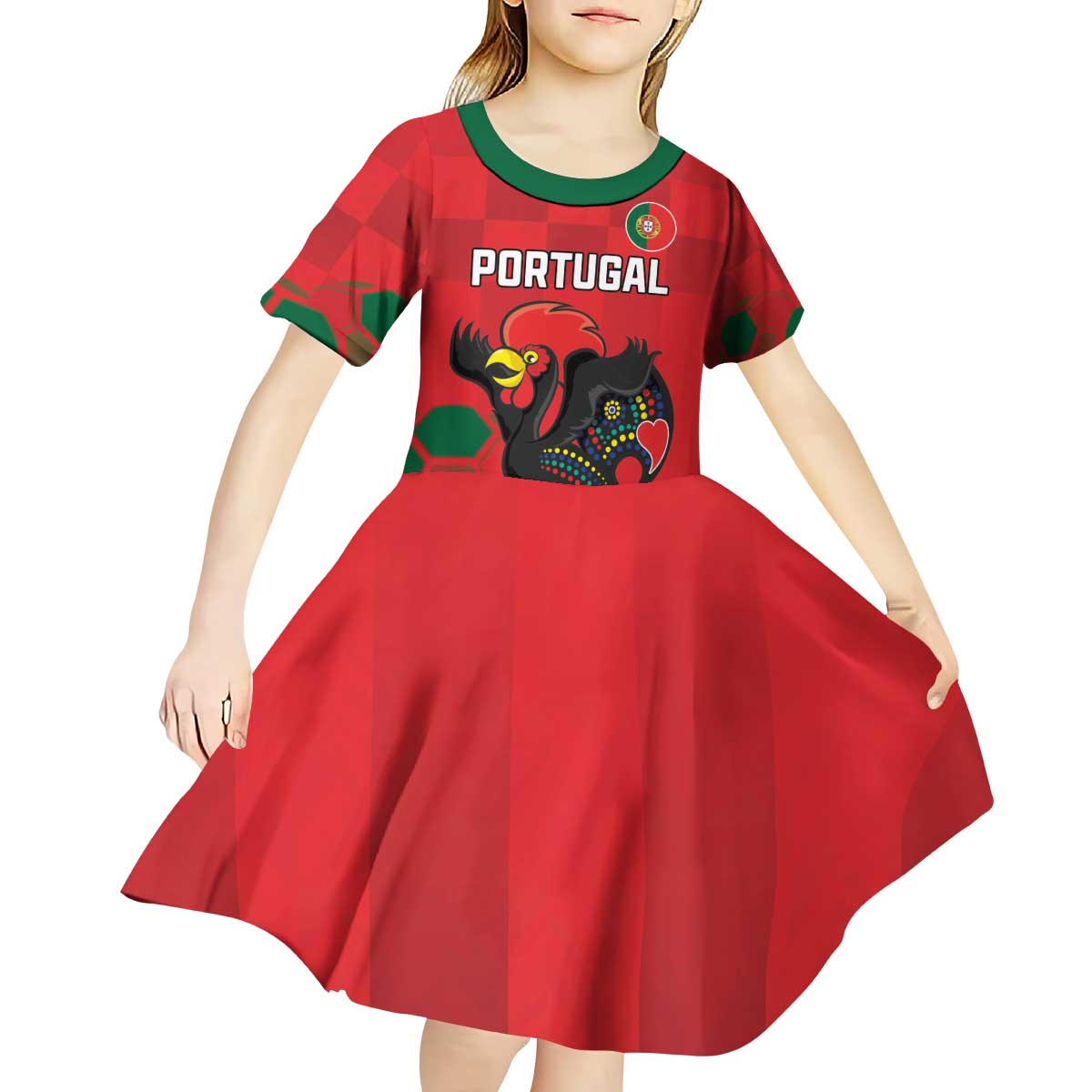 Custom Portugal Football Kid Short Sleeve Dress Barcelos Rooster Mascot Dynamic Style