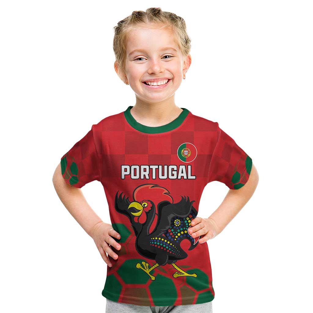 Custom Portugal Football Kid T Shirt Barcelos Rooster Mascot Dynamic Style