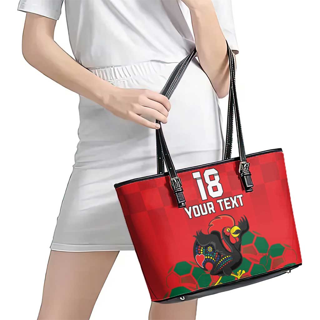 Custom Portugal Football Leather Tote Bag Barcelos Rooster Mascot Dynamic Style