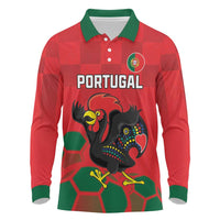 Custom Portugal Football Long Sleeve Polo Shirt Barcelos Rooster Mascot Dynamic Style