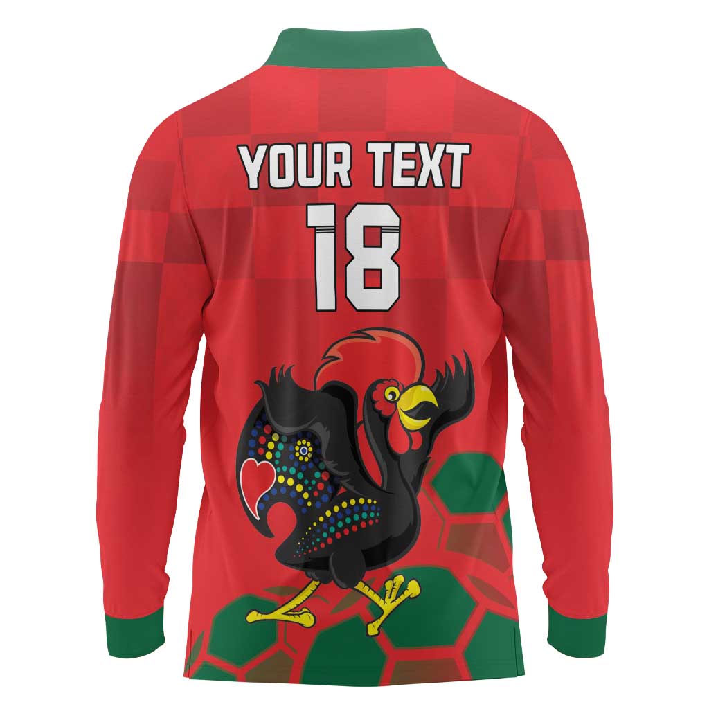 Custom Portugal Football Long Sleeve Polo Shirt Barcelos Rooster Mascot Dynamic Style
