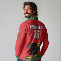Custom Portugal Football Long Sleeve Polo Shirt Barcelos Rooster Mascot Dynamic Style