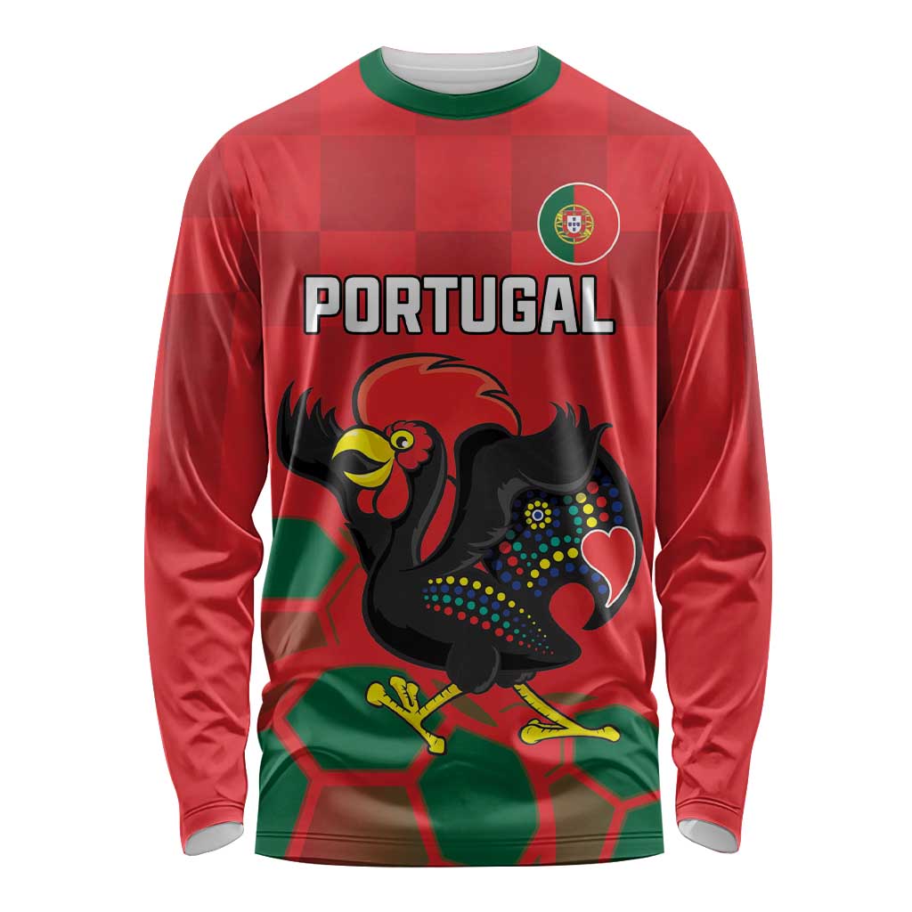 Custom Portugal Football Long Sleeve Shirt Barcelos Rooster Mascot Dynamic Style