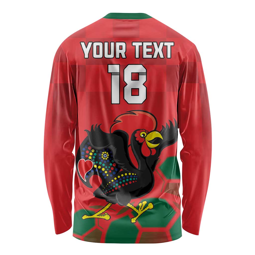 Custom Portugal Football Long Sleeve Shirt Barcelos Rooster Mascot Dynamic Style