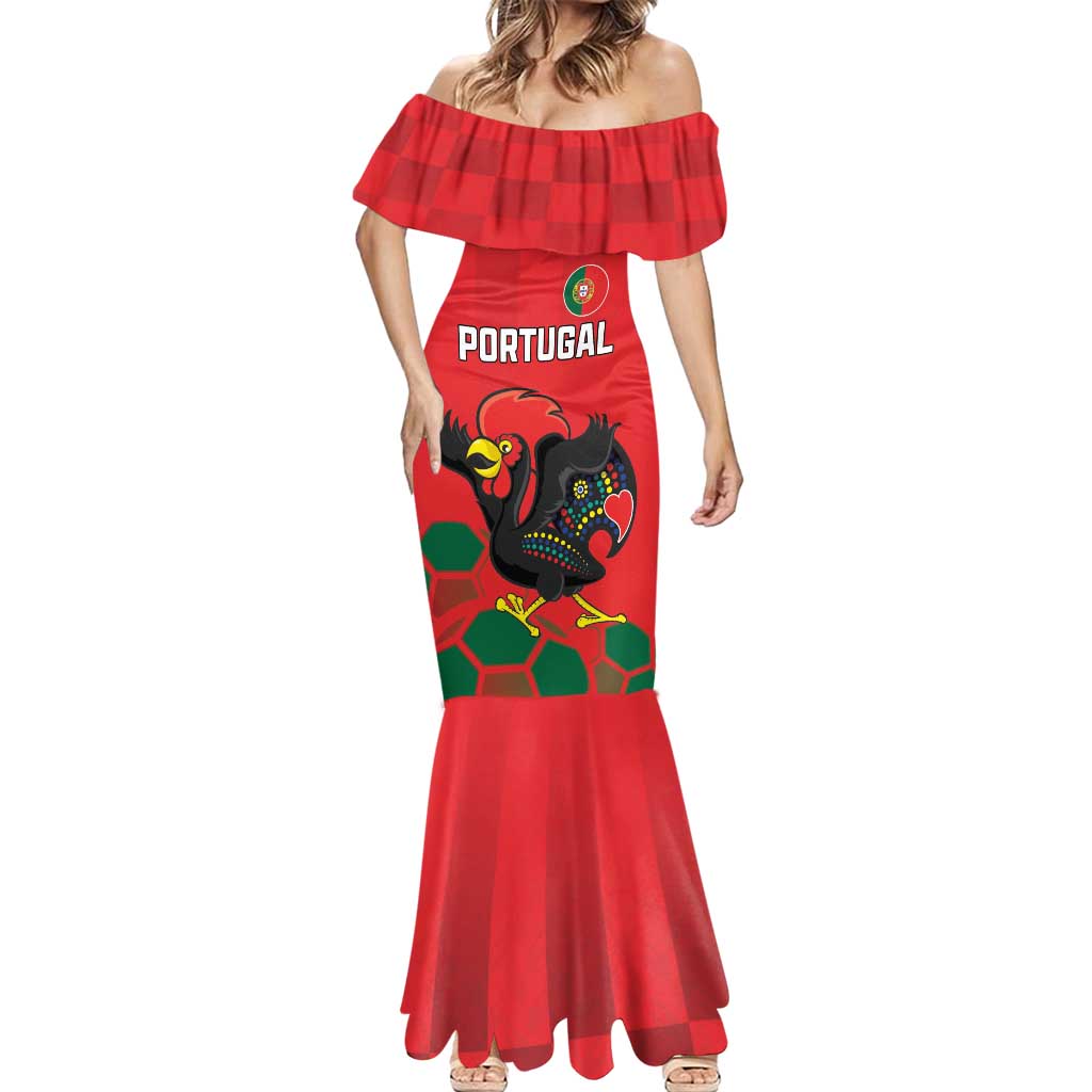 Custom Portugal Football Mermaid Dress Barcelos Rooster Mascot Dynamic Style