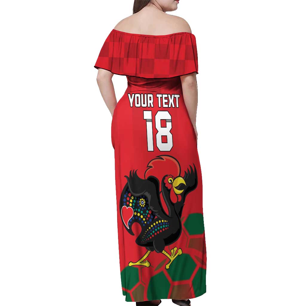 Custom Portugal Football Off Shoulder Maxi Dress Barcelos Rooster Mascot Dynamic Style