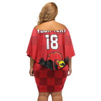 Custom Portugal Football Off Shoulder Short Dress Barcelos Rooster Mascot Dynamic Style