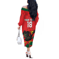 Custom Portugal Football Off The Shoulder Long Sleeve Dress Barcelos Rooster Mascot Dynamic Style