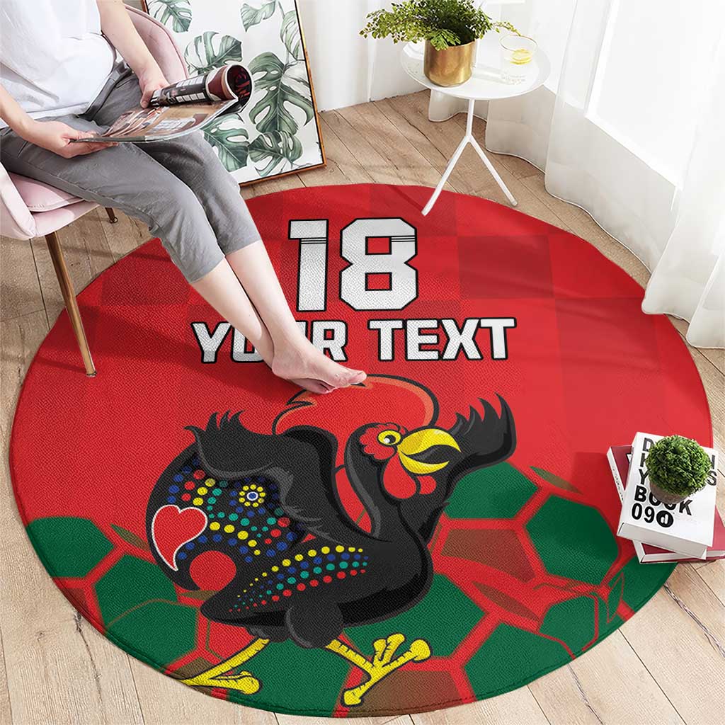 Custom Portugal Football Round Carpet Barcelos Rooster Mascot Dynamic Style