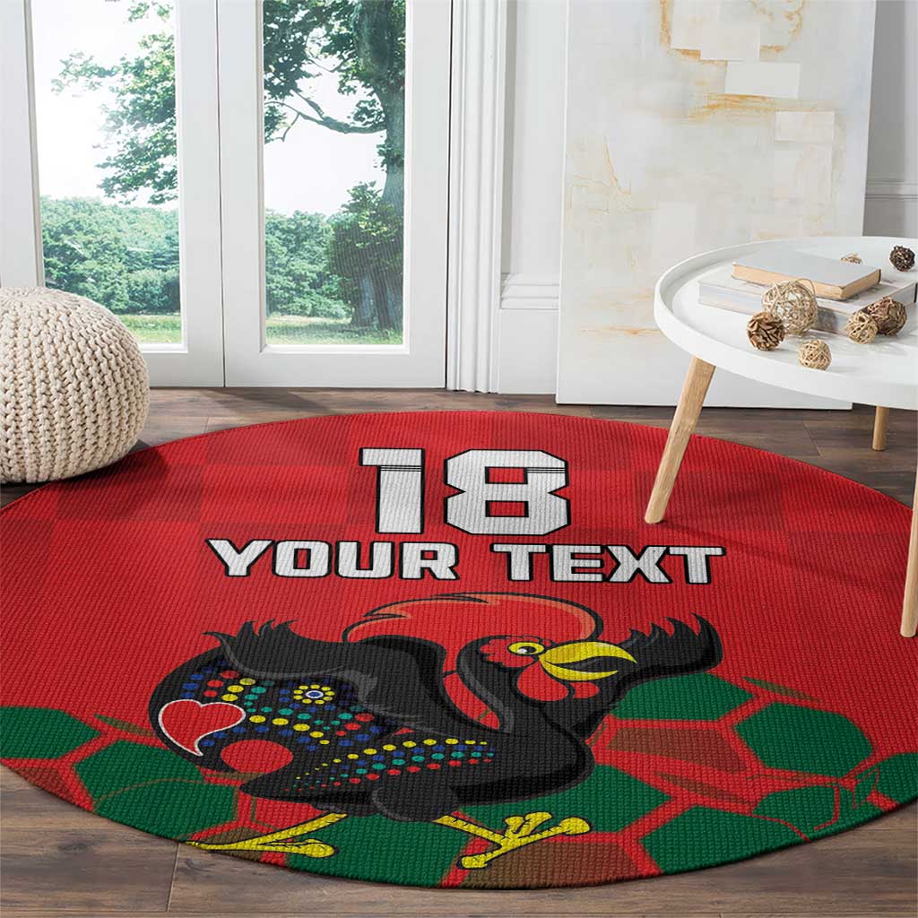 Custom Portugal Football Round Carpet Barcelos Rooster Mascot Dynamic Style