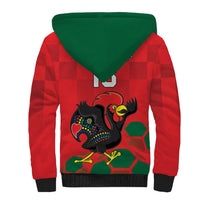 Custom Portugal Football Sherpa Hoodie Barcelos Rooster Mascot Dynamic Style