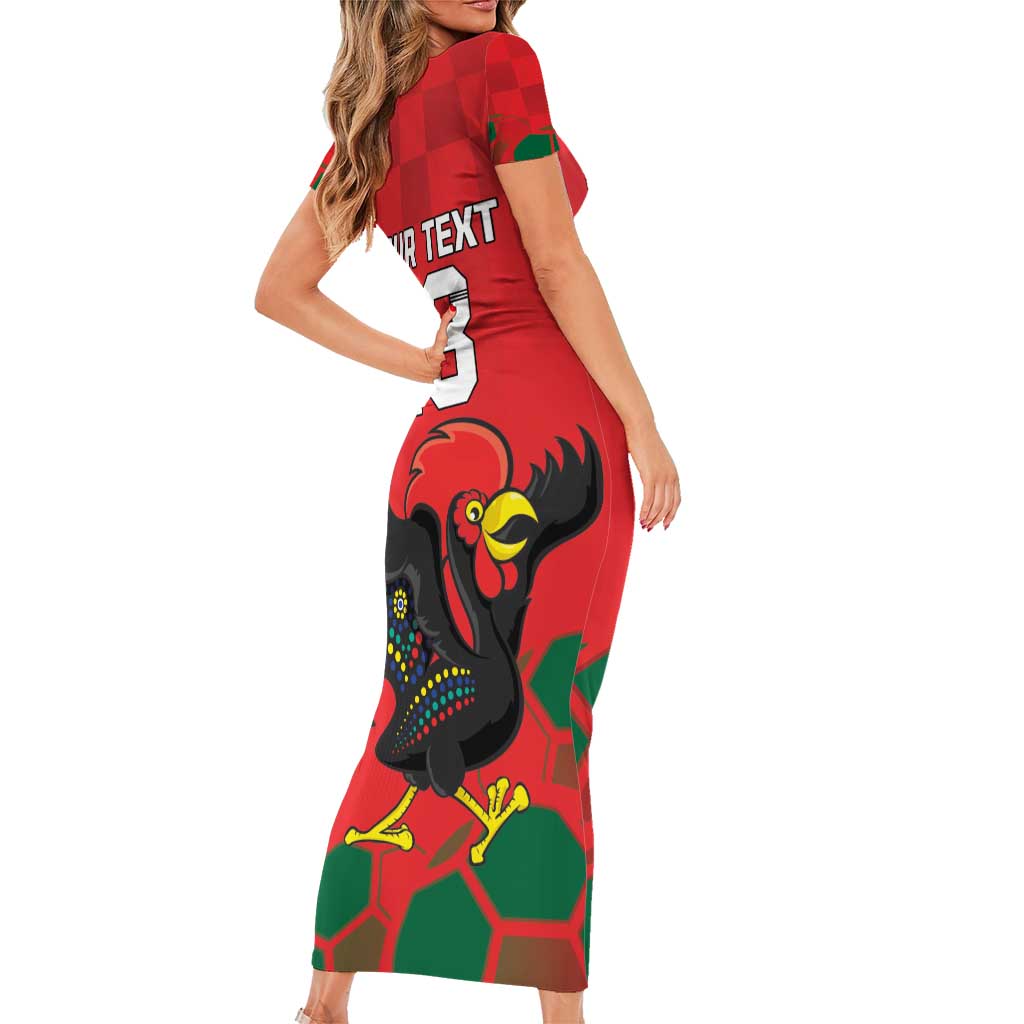 Custom Portugal Football Short Sleeve Bodycon Dress Barcelos Rooster Mascot Dynamic Style