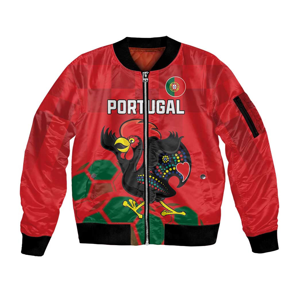 Custom Portugal Football Sleeve Zip Bomber Jacket Barcelos Rooster Mascot Dynamic Style