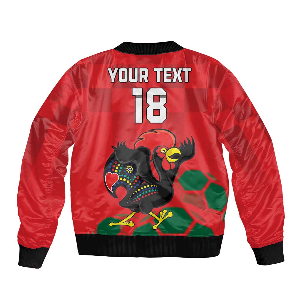 Custom Portugal Football Sleeve Zip Bomber Jacket Barcelos Rooster Mascot Dynamic Style