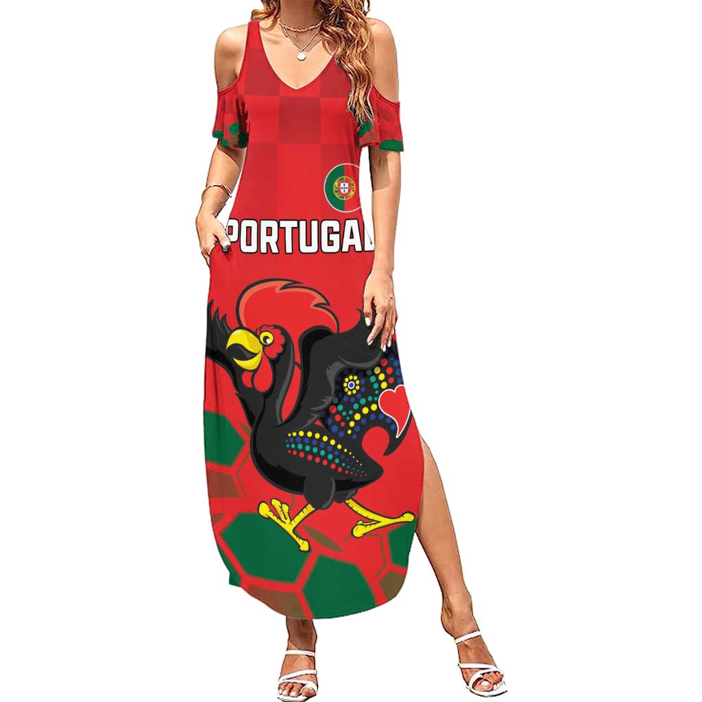 Custom Portugal Football Summer Maxi Dress Barcelos Rooster Mascot Dynamic Style