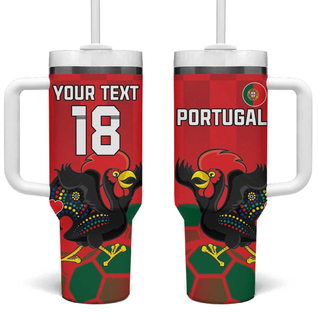 Custom Portugal Football Tumbler With Handle Barcelos Rooster Mascot Dynamic Style