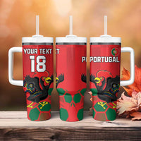 Custom Portugal Football Tumbler With Handle Barcelos Rooster Mascot Dynamic Style