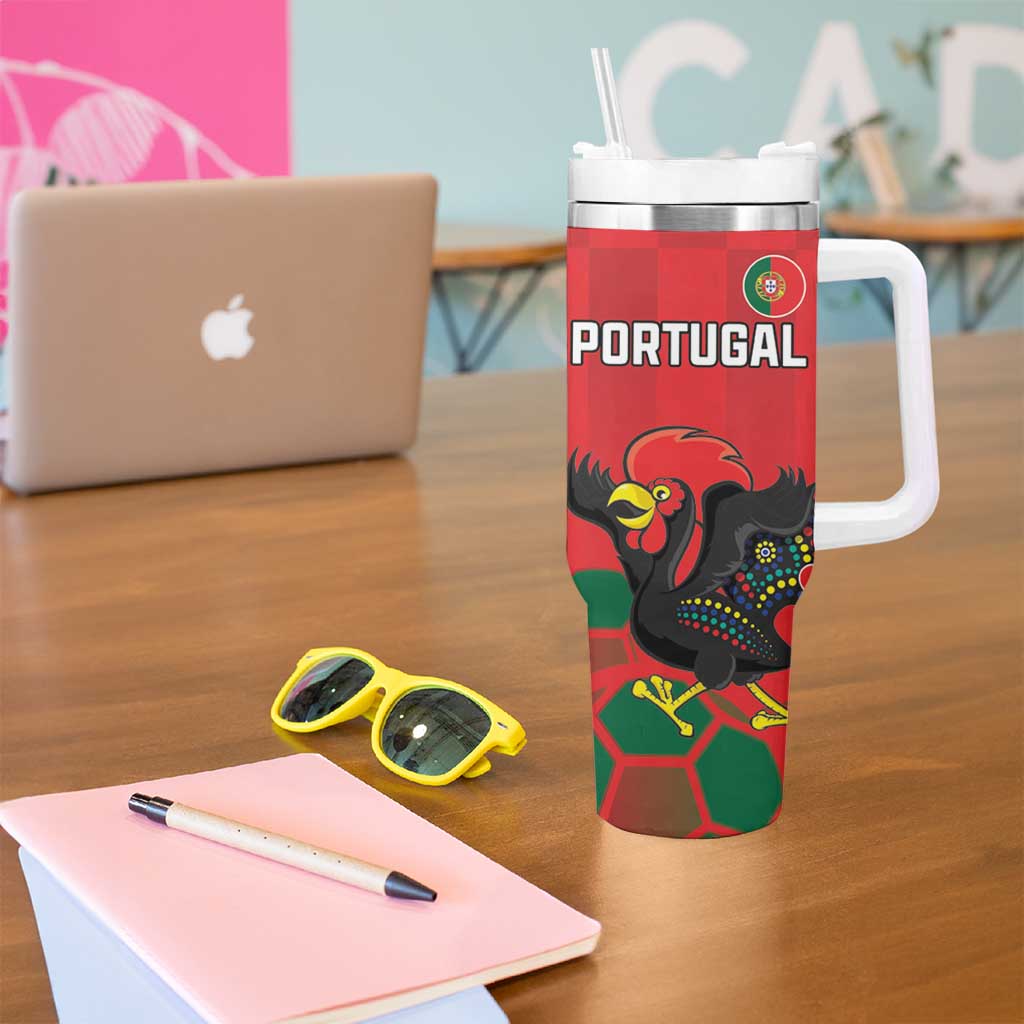 Custom Portugal Football Tumbler With Handle Barcelos Rooster Mascot Dynamic Style