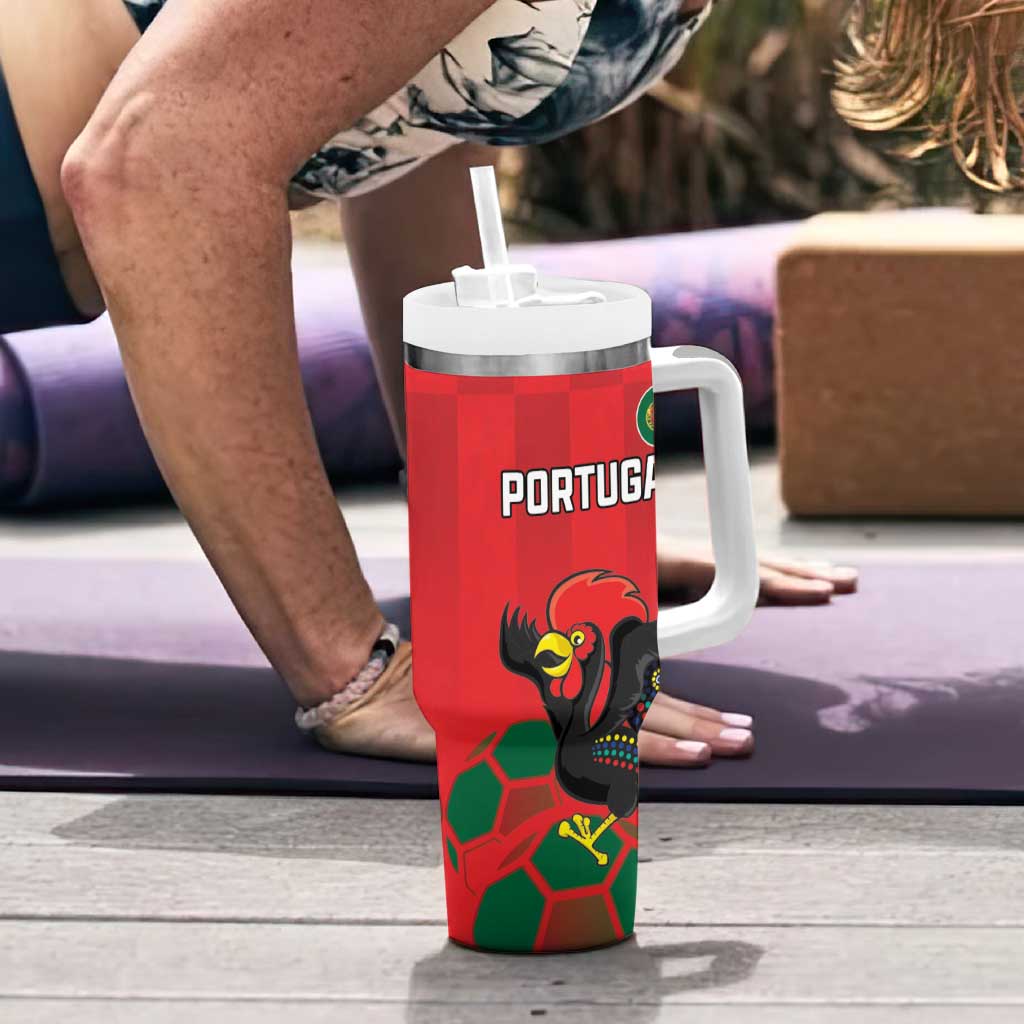 Custom Portugal Football Tumbler With Handle Barcelos Rooster Mascot Dynamic Style