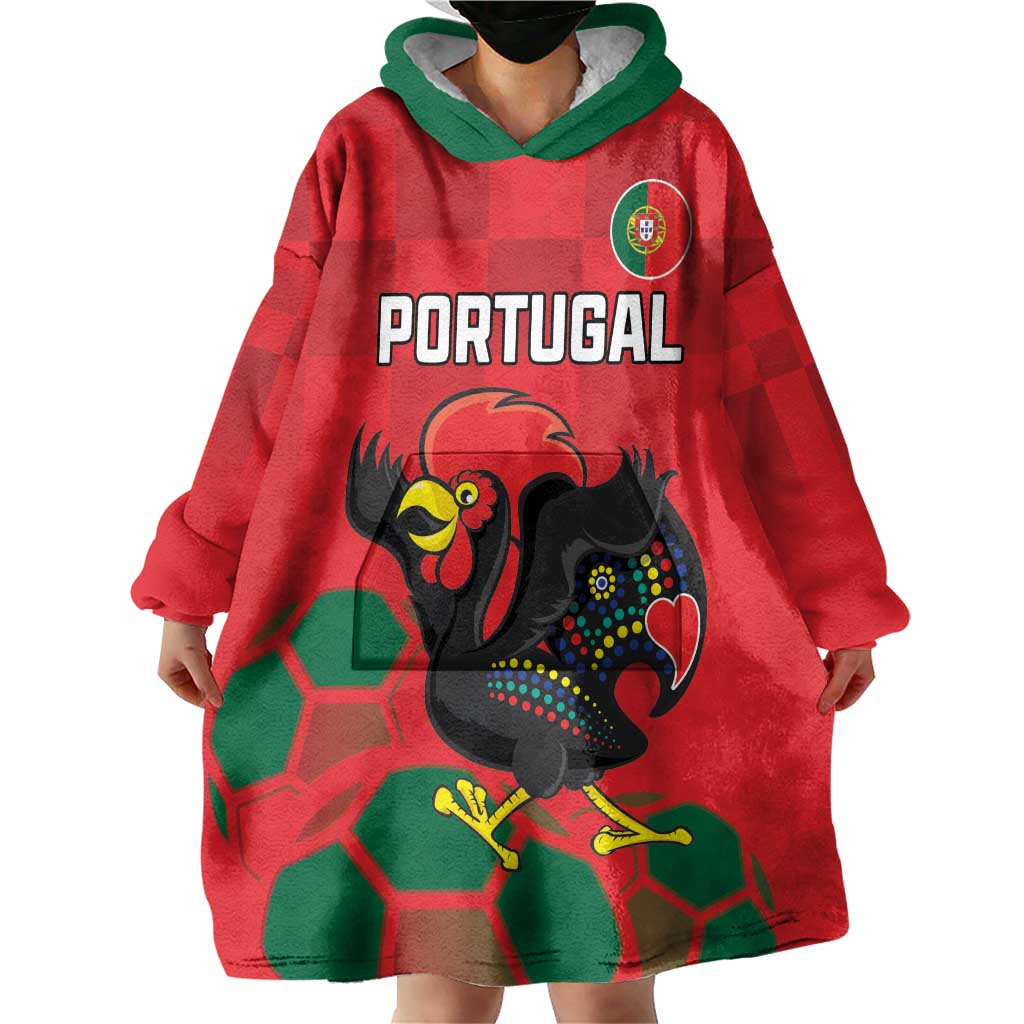 Custom Portugal Football Wearable Blanket Hoodie Barcelos Rooster Mascot Dynamic Style