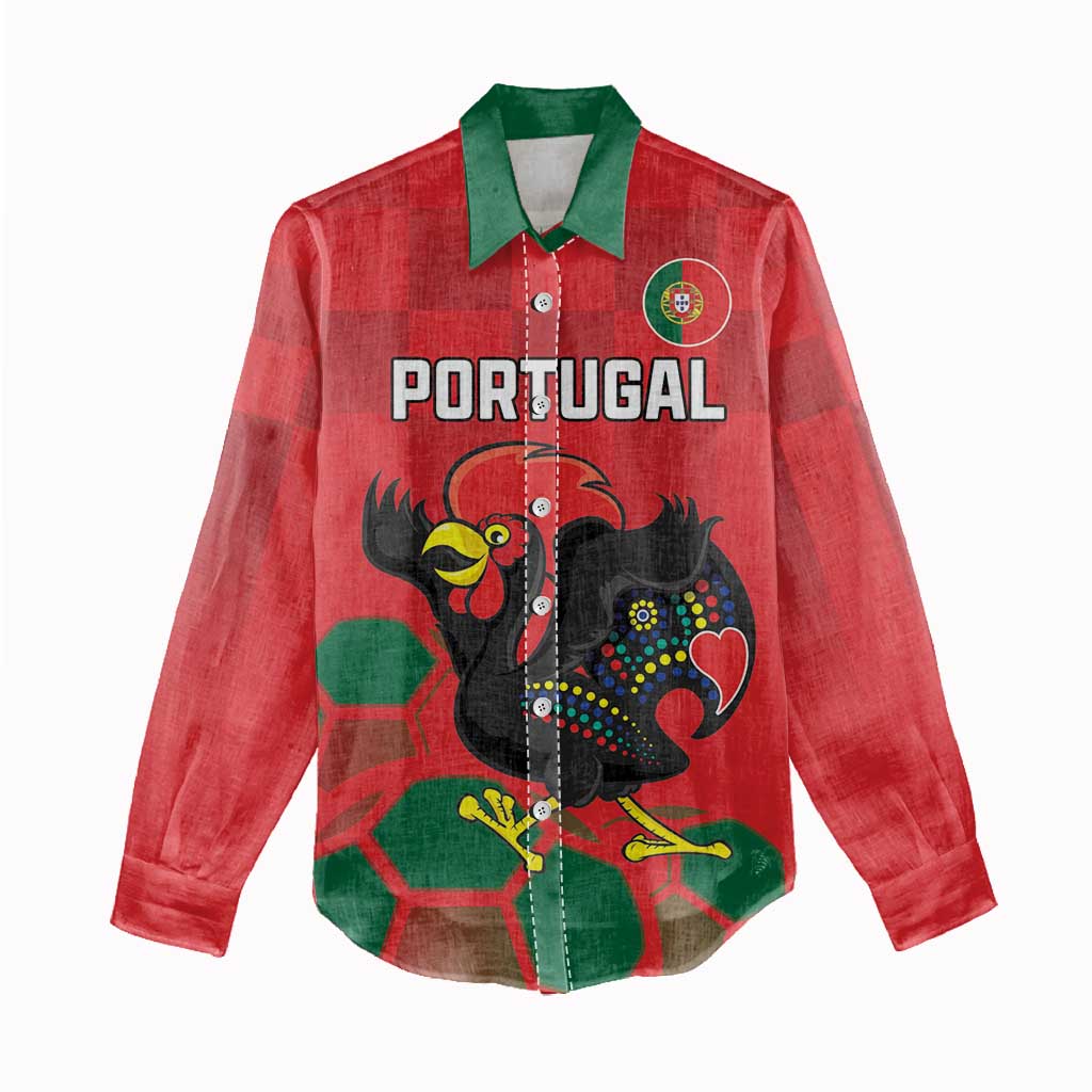 Custom Portugal Football Women Casual Shirt Barcelos Rooster Mascot Dynamic Style