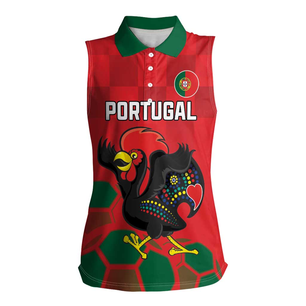 Custom Portugal Football Women Sleeveless Polo Shirt Barcelos Rooster Mascot Dynamic Style
