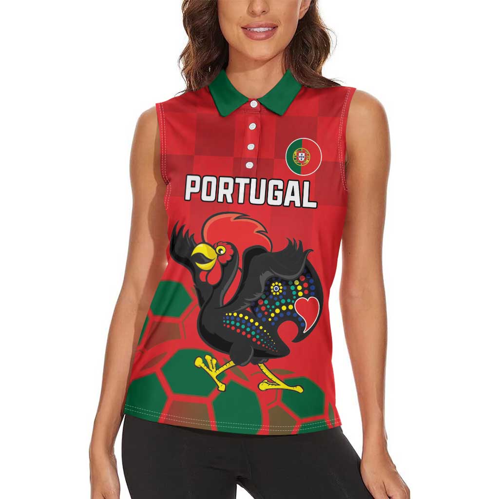 Custom Portugal Football Women Sleeveless Polo Shirt Barcelos Rooster Mascot Dynamic Style