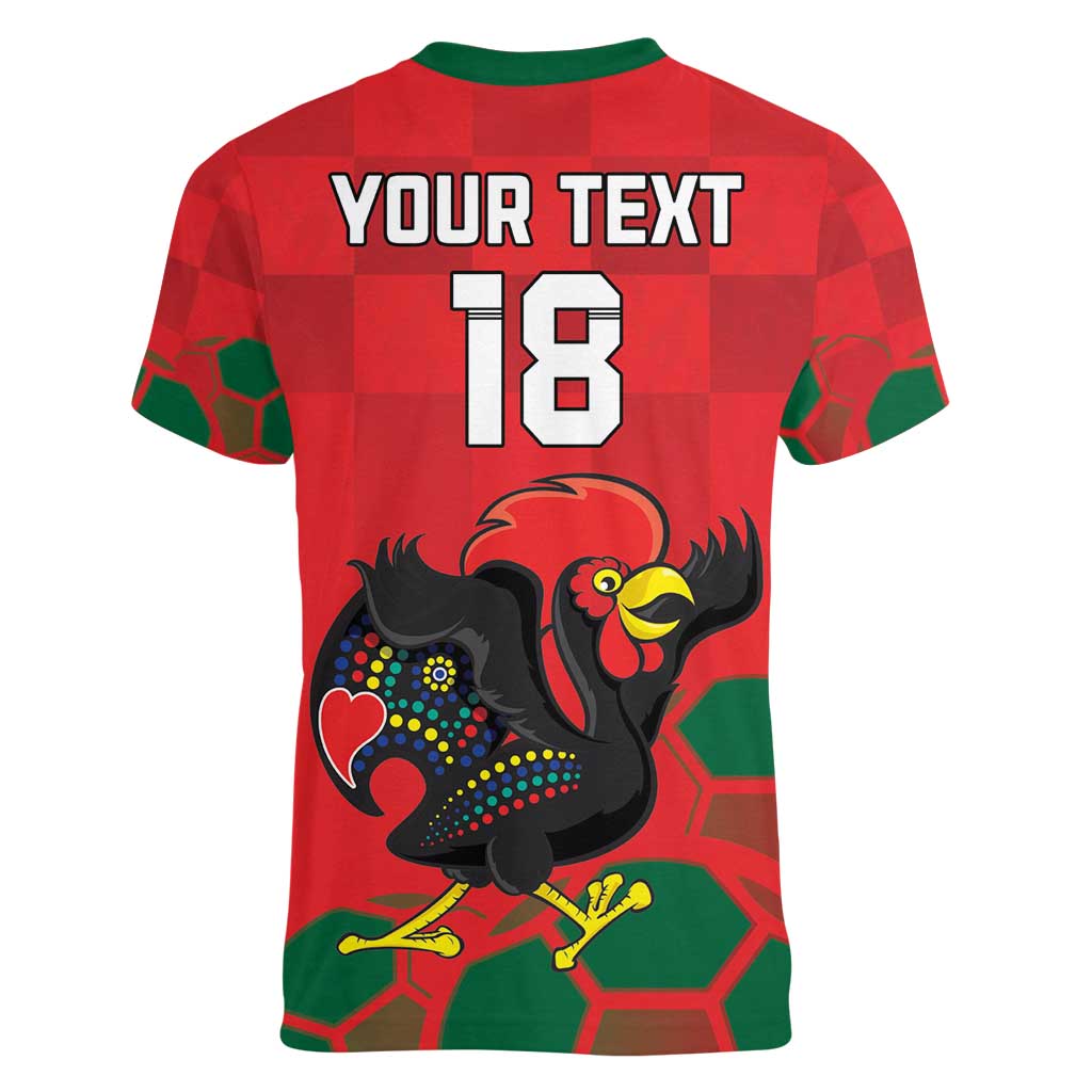 Custom Portugal Football Women V-Neck T-Shirt Barcelos Rooster Mascot Dynamic Style