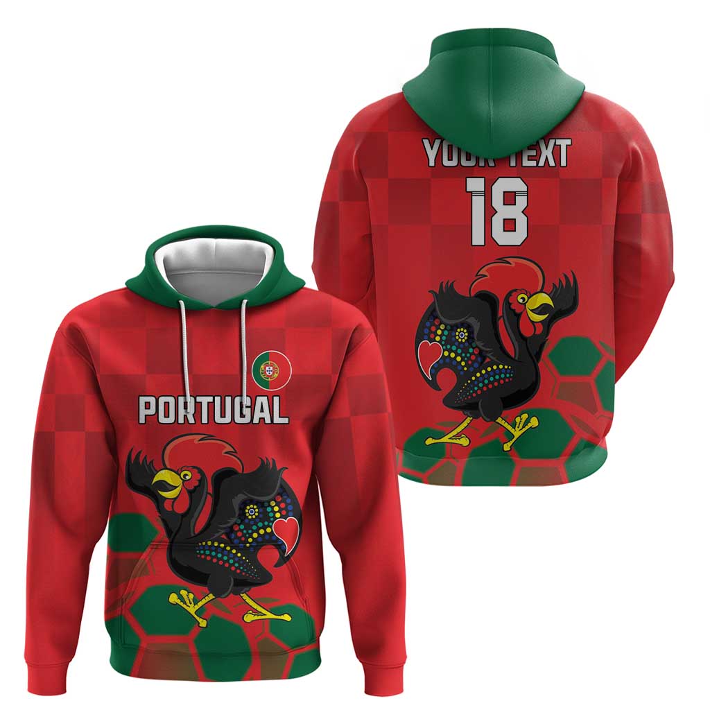 Custom Portugal Football Zip Hoodie Barcelos Rooster Mascot Dynamic Style