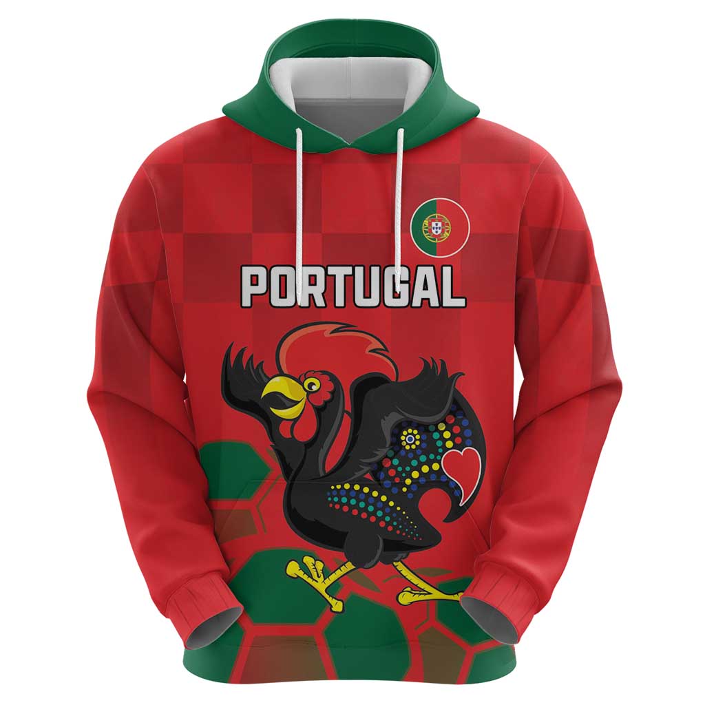 Custom Portugal Football Zip Hoodie Barcelos Rooster Mascot Dynamic Style