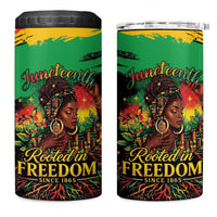 Juneteenth Rooted in Freedom 4 in 1 Can Cooler Tumbler Black Pride African Queen