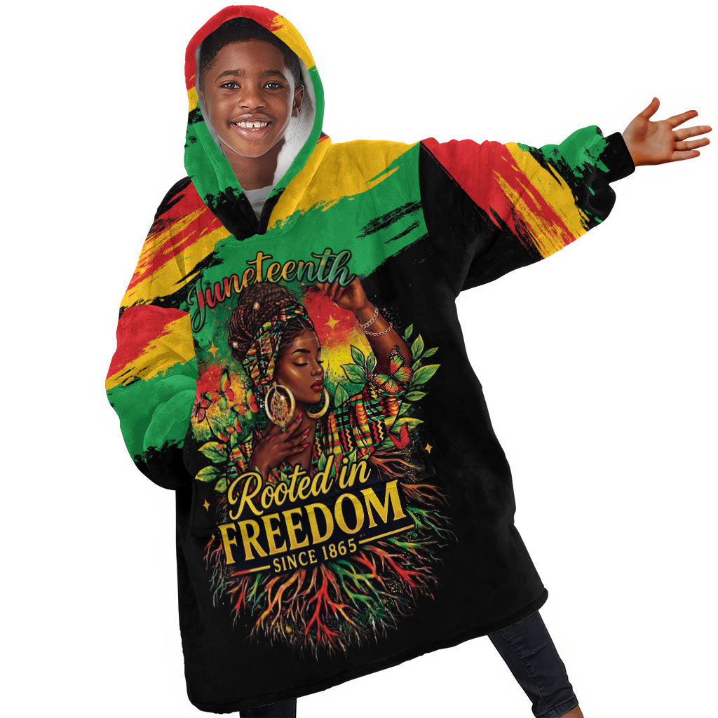 Juneteenth Rooted in Freedom Kid Wearable Blanket Hoodie Black Pride African Queen