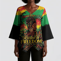 Juneteenth Rooted in Freedom Kimono Sleeve Blouse Black Pride African Queen