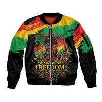 Juneteenth Rooted in Freedom Sleeve Zip Bomber Jacket Black Pride African Queen