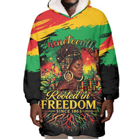 Juneteenth Rooted in Freedom Wearable Blanket Hoodie Black Pride African Queen
