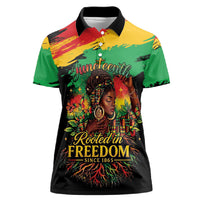 Juneteenth Rooted in Freedom Women Polo Shirt Black Pride African Queen